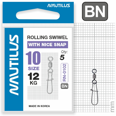 Вертлюг Nautilus с застежкой Rolling Swivel 0102 with Nice Snap size #10 тест 12кг